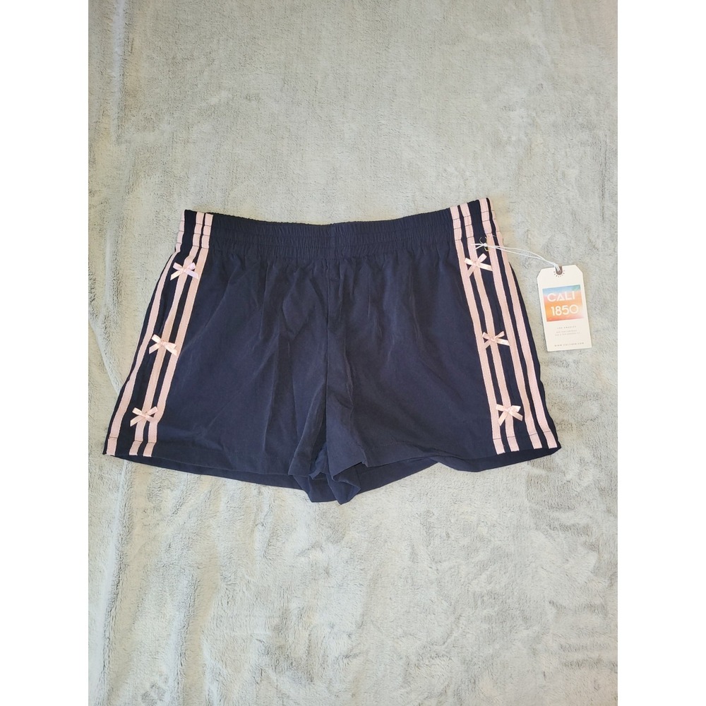 Cali 1850 Juniors XL Navy Blue Pink Stripes Bows Shorts Athletic Teens Coquette